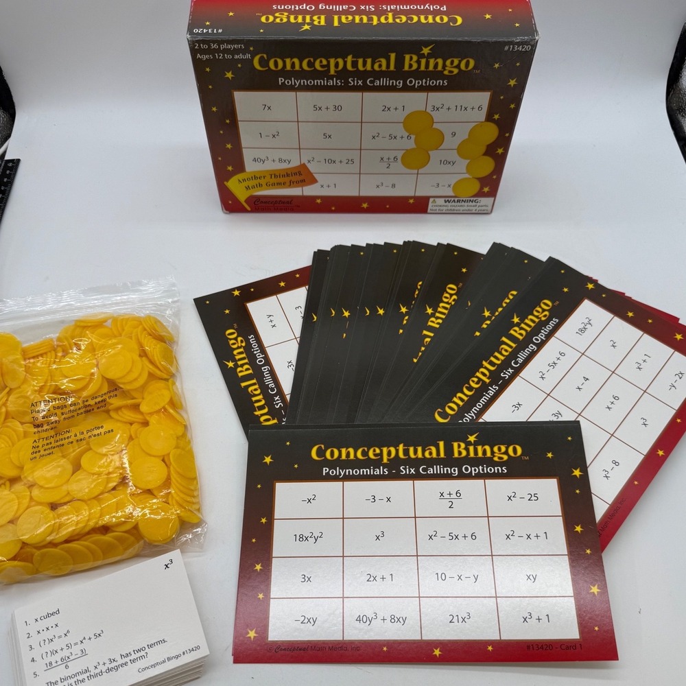 Conceptual Bingo Polynomials Math Game Algebra STEM Learning 2-36 Players